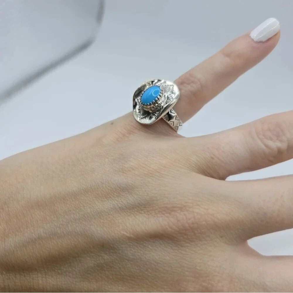 Artisan Crafted Premium Sleeping Beauty Turquoise Cowboy Hat Ring 925 S-5